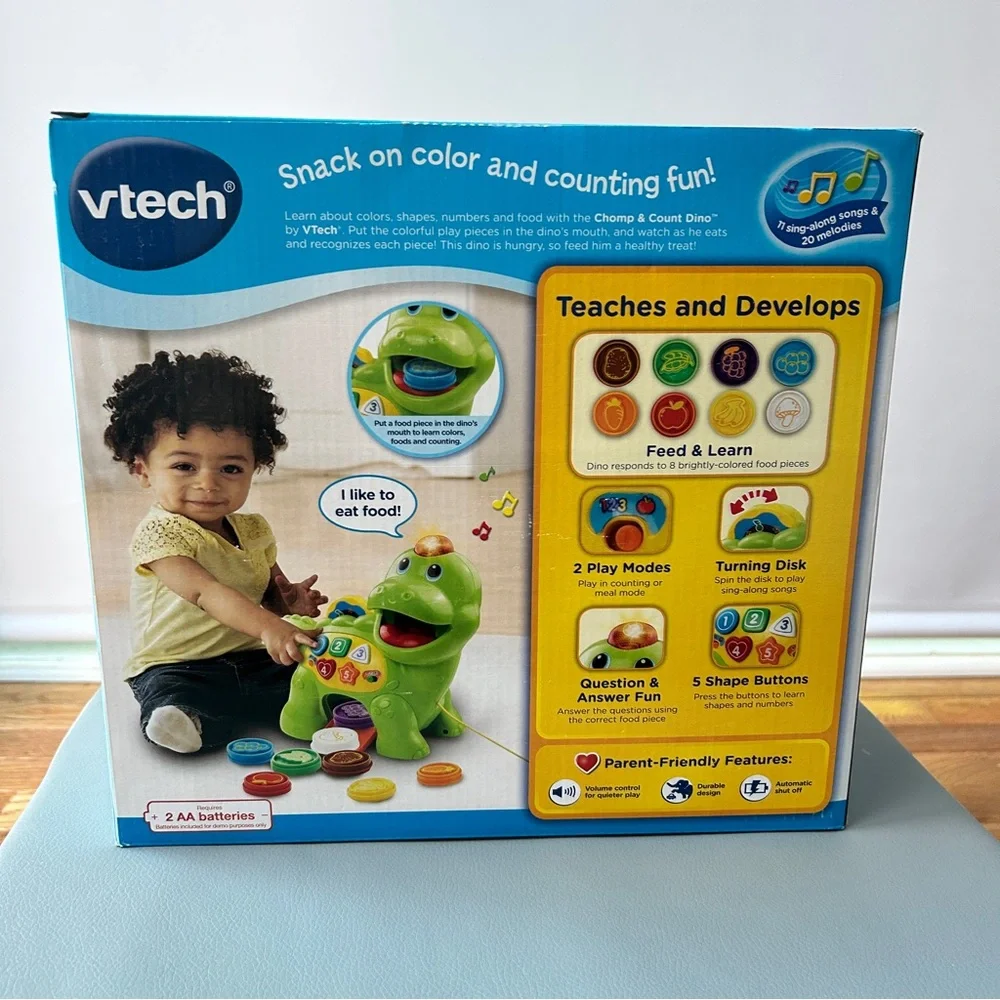 NWT VTech Chomp & Count Dino - Green Interactive Dino Toy Counting Fruit & Veg